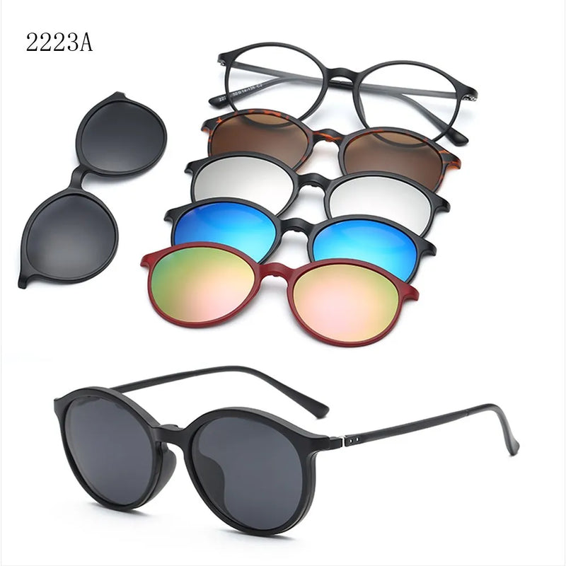 6 In 1 Custom Men Women Polarized Optical Magnetic Sunglasses Clip Magnet Clip on Sunglasses Clip on Sun Glasses Frame