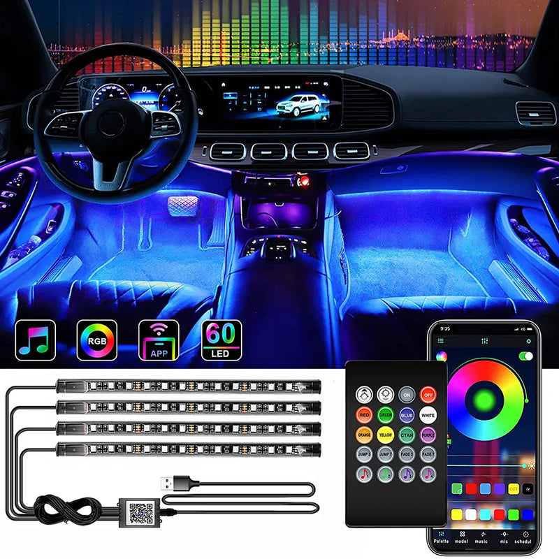 Neon led MAX interior do carro ambiente pé tira luz kit acessórios backlight remoto app controle de música auto rgb lâmpadas decorativas.